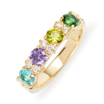 Women's Gold Tone Personalized 4 Stone Simulated Birthstone Eternity Ring (ring size 5 to 9) - Custom Birthstone Ring for Mom - Mother's Ring - Gifts for Mom