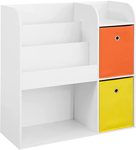 SoBuy KMB37-W Étagère de Rangement pour Livres et Jouets Enfant Bibliothèque Étagère à Livres Meuble de Rangement Multifonctionnel avec 2 Paniers