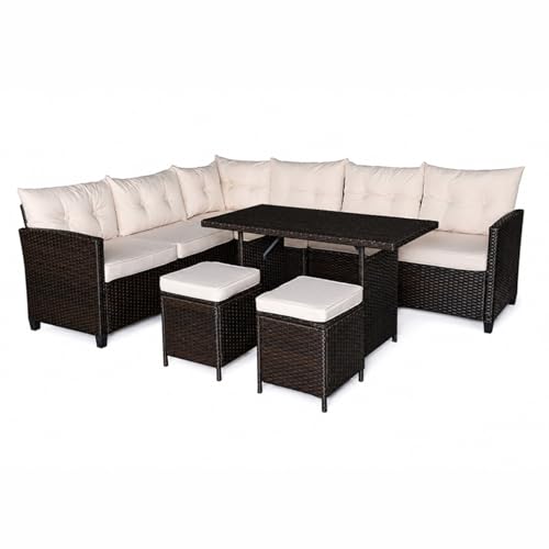 CONCEPT USINE | Salon de Jardin RABI 9 Places avec Table 120 cm | Résine Tressée Marron et Beige | Grand Salon Extérieur | Mobilier Jardin Terrasse Piscine...