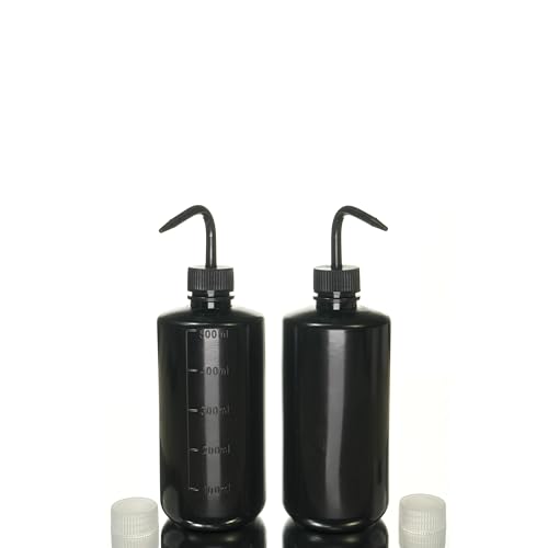Relief Elbow Wash Bottles with Dual Lids - Set of 2, 500ml - Multi-Purpose, Opaque Squeeze Containers for Precise Dispensing (Wash Bottle, Black)
