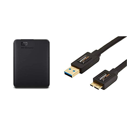 Western Digital WDBU6Y0040BBK-WESN 4TB Elements Tragbare Externe Festplatte schwarz & Amazon Basics USB 3.0-Kabel (A-Stecker auf Micro-B-Stecker) 1,8 m (Abwärtskompatibilität zu USB 2.0 und 1.1)