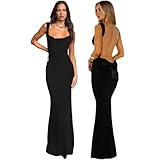 Excellent design : cette robe longue d'été pour femme est sans manches, à col rond, dos nu, longue jusqu'au sol et ajustée. Sa coupe moulante accentue vos courbes et ses bretelles spaghetti sans manches mettent en valeur la beauté sexy de vos épaules et de votre clavicule.