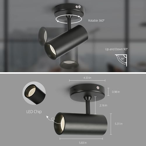 Image of Aisilan 2 Pack LED Modern Directional Dimmable Spot Light Indoor, Adjustable Angle Wired Ceiling Spotlight Lamp for Living Room, Painting, Artwork Accent Lighting - Warm Light 3000K, 9W, CRI 97
