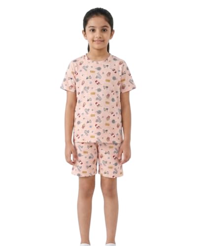 Image of Girls Premium Cotton Printed T-Shirt & Shorts Set | Summer Wear Comfortable Loungewear Clothing Set | Girls Co-Ord Set | Casual Half Sleeve Printed Top & Bottom Set