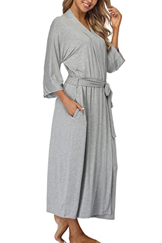 Women Soft Long Robes Modal Wrap Dressing Gown Lightweight Kimonos Robe Full Length Knit Bathrobe With Pockets
