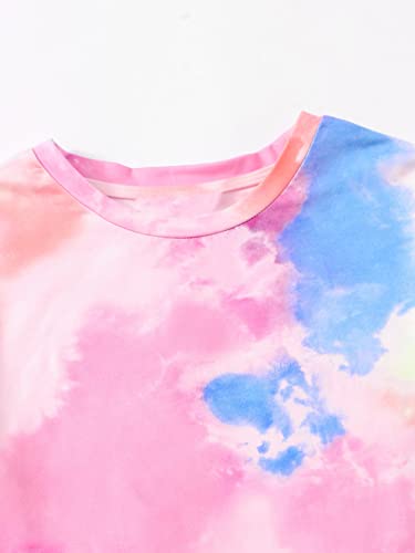 Image of SOLY HUX Girl's Tie Dye Short Sleeve Round Neck T Shirt and Biker Shorts 2 Piece Summer Outfit