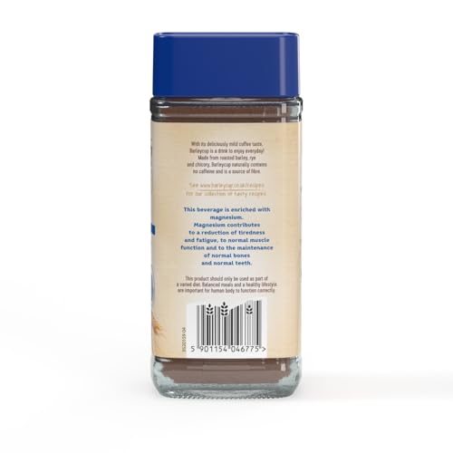 Barleycup Magnesium Instant Grain Beverage 100g. Enriched with Magnesium. Made from the finest cultivated roasted grains and chicory roots. Vegan. Free from caffeine and artificial additives.