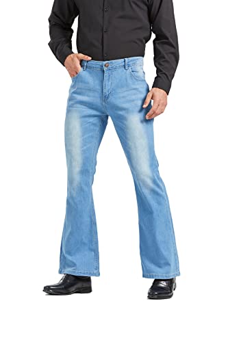 Image of Men's Relaxed Vintage 60s 70s Bell Bottom Stretch Fit Classic Comfort Flared Flares Retro Leg Disco Denim Jeans Pants