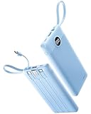 Coowisty Power Bank mit Ladekabel, 10000mAh Tragbares Ladegerät USB C, 5 Ausgänge 2 Eingänge LED Display Externe Akkupack für Handys,Kompatibel mit iPhone, Samsung, Huawei und mehr - blau