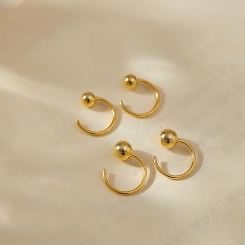 Image of CHIC & ARTSY 925 Sterling Silver Half Hoop Earrings for Women, Small Huggie Hoops Set with Ball Bar Star Moon Cross & Pearl, Lightweight Comfort Fit Everyday & Sleep Earrings