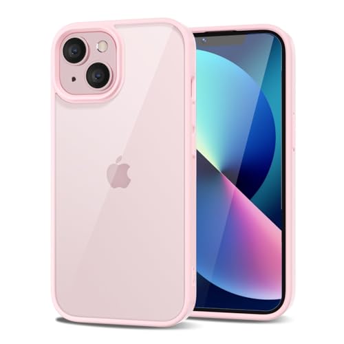 LoeoeL for iPhone 13 Case Clear, Transparent Hybrid 13 Phone Case [Hard Plastic & Soft Silicone Bumper] Acrylic Non Yellowing Thin Slim Protective Cover for Women, Light Pink