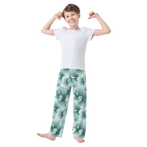 Ginkgo Biloba Green Leaf Long Pajama Pants Elastic Waist PJ Bottoms with Pockets S A1101153
