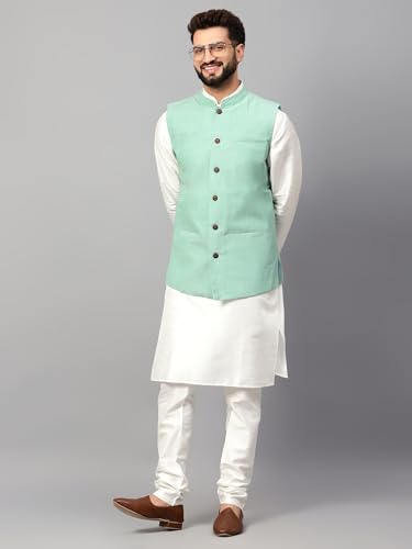 Image of LATEST CHIKAN Men's Traditional Cotton Solid Nehru Jacket /Waistcoat