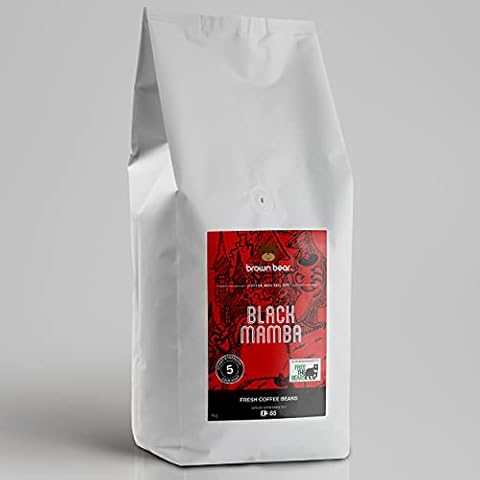 High Caffeine Strong Robusta Strongest Coffee Beans 1kg - Brown Bear Black Mamba Blend - For All Coffee Machines - Our Very Strongest Coffee Ever - Extra Strong Dark Roast Crema - Strength 5 Cover