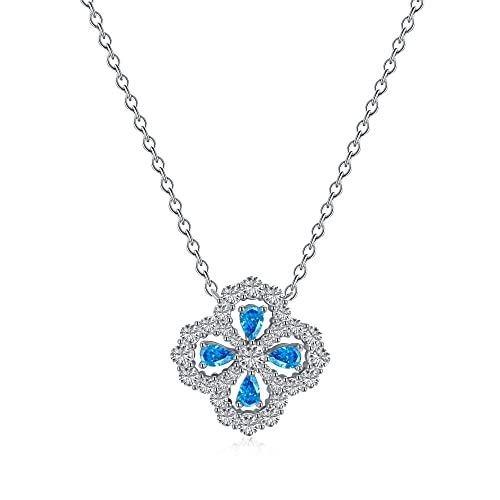 Pendentif diamant zircon rose bleu blanc | Collier argent véritable à la mode