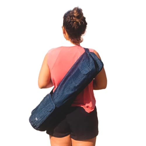 Yoga Mat Bag - The Only Free Trade Certified Carrier Tote Made With GOTS Certified Organic Cotton Canvas - Eco Friendly with Full Zipper, Adjustable Carry Strap, & Pockets for Men & Women Denim by Open Road Goods - Used condition - US$19.00