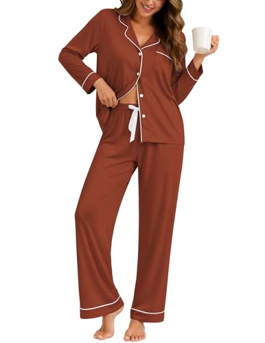 Image of ZMJ Womens Pajamas Sets 2 Piece Long Sleeve and Pant Pj Sets Button Up Sleepwear