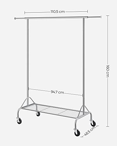 SONGMICS Heavy Duty Metal Clothes Rail with Shoes Shelf, maximum load of 50 kg, Chrome HSR02S