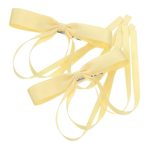 WRITWAA 2Pcs Large Lace Bow Clips for Women and Teen Girls Pale Yellow Hair Bows with Metal Clips Lightweight Accessories for Weddings Parties and Daily Wear