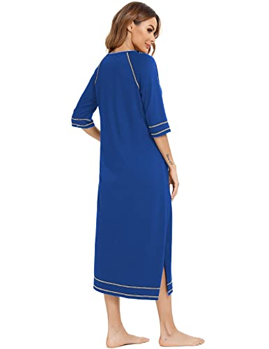 Image of Veseacky Women Robe Zipper Front House Coat 3 /4 Sleeve Nightgown Full Length Ladies Lounge Dress with Pockets S-XXL