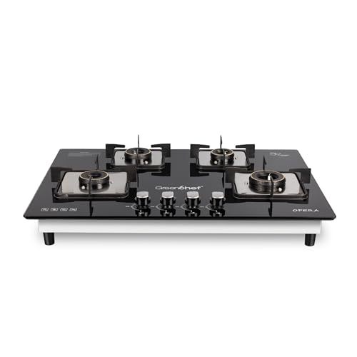 Image of Greenchef Opera Hob top three burner gas stove - Auto Ignition, Toughened Glass, LPG Compatible, Sleek and compact design