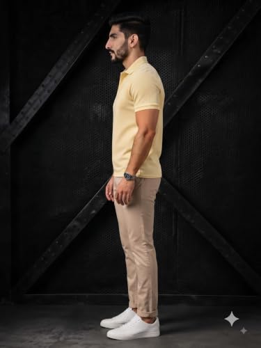 Image of MAYKR Men's Yellow Solid Collar Neck Casual Wear T-Shirt
