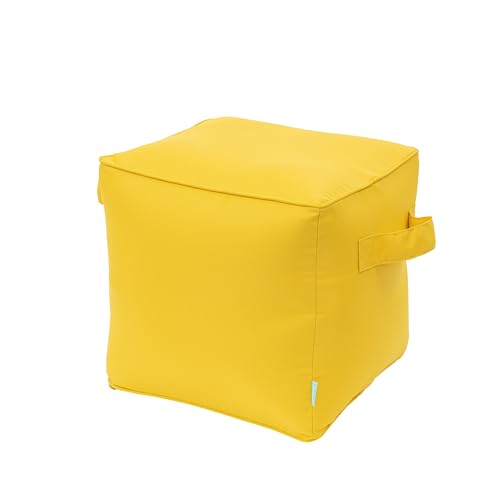 Image of QILLOWAY Inflatable Outdoor Ottoman for Patio, Water Resistant Pouf Cube 16 inch, Inflatable Foot Rest, Outdoor Footstool for Poolside, Garden,Camping, Yellow