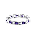 Blue Apple Co. 3mm Art Deco Full Eternity Wedding Band Baguette Round Cubic Zirconia 925 Sterling Silver Choose Color