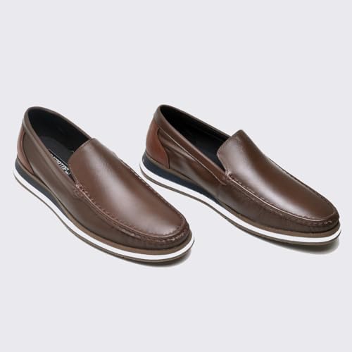 Mocassim Masculino de Couro Marrom com Sola Antiderrapante e Forro Macio (Marrom, BR, Adulto, Numéri