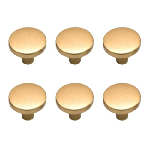 strrng 6 Pack Gold Door Knobs, Durable Zinc Alloy Brass Door Knob Satin Gold, Durable Metal Knobs Easy to Install, Modern Golden Knob for Wardrobe, Cabinet, Drawer Furniture Hardware(20 * 25mm)