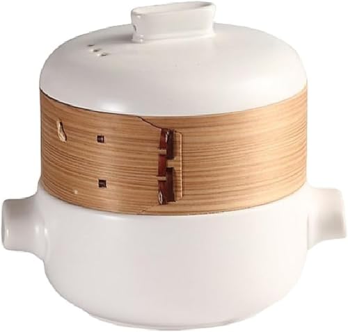 SIzlaho 石焼き蒸し器砂鍋と陶器鍋の両方を兼ねる上蒸し下煮炊飯器 陶磁器の鍋 和風セラミック製土鍋 卓上鍋 家庭用の日本風蒸し鍋 調理用土鍋 耐熱 蓋付き和石鍋 両手鍋 煮る 茹でる 炊く 沸かす キッチン調理器具 粥を炊く スープを作る 蒸しまんじ