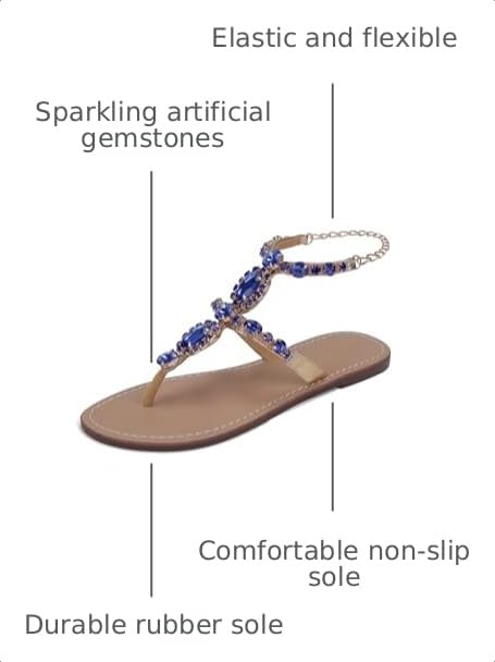 Image of ZhuLinFeng Women'S Rhinestone Gladiator Sandals Flat Wedding Sandals Gem Pearl Sparkling Bridal Bridesmaid Sandals Blue Bohemian Sandals