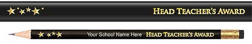 6 Head Teacher's Award Pencils Personalised Create Upload Your Own Wording HB Graphite Childrens Pupils School Teachers Gift Pencils Primary Teaching Services (Black)