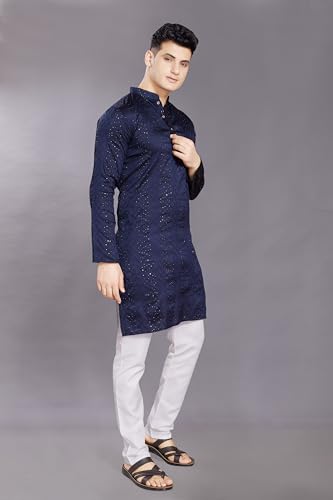 Image of DIVISIVE Men's Jequard Embroidered Art Silk Slim Fit Only Kurta