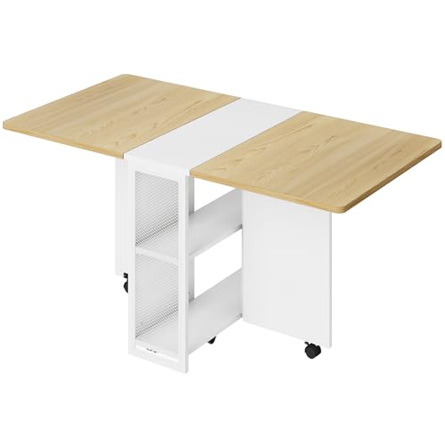 GarveeMore Conjunto De Mesa y Sillas Plegables, Ahorra Espacio, Color Madera Clara, 127 x 80 x 75 Cm, Ideal para Dormitorio, Salón y Pasillo