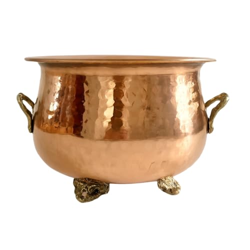 GLOBEDECOR Hammered Copper Planter Pot with Brass Handles Rustic Decor