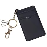 BEAMARKER Slim Minimalist Wallet Retro Front Pocket Wallets PU Leather RFID Blocking Credit Card Holder Fashion Badge Document Holder Bus Work Entrance Guard Keychain Card Bag for Men Women Black
