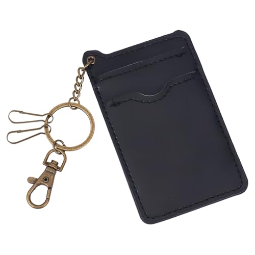 BEAMARKER Slim Minimalist Wallet Retro Front Pocket Wallets PU Leather RFID Blocking Credit Card Holder Fashion Badge Document Holder Bus Work Entrance Guard Keychain Card Bag for Men Women Black