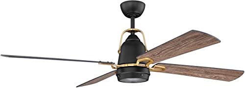 Craftmade BEC52FBSB4 Beckett 52 Ceiling Fan with LED Light Kit and Remote & Wall Control, 4 Blades on Energy Saving DC Motor, Flat Black - Satin Brass