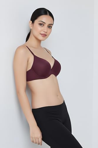 Image of Zivame Padded Plunge Wired Medium Coverage Tshirt Bra-Silver Bullet