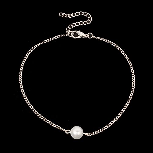 Platinum Solid Color Pearl Anklet, Beach Pearl Anklet, Single Length Adjustable Platinum Ring #TOP1