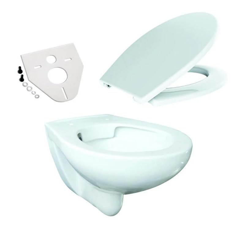Wand WC Komplettset VIGOUR one mit CREAVIT Vorwandelement | Unterputz-Spülkasten, WC-Sitz mit Edelstahl-Scharnieren, Terra Betätigungsplatte, 2-Mengen-Spülung & Montagematerial, Weiß
