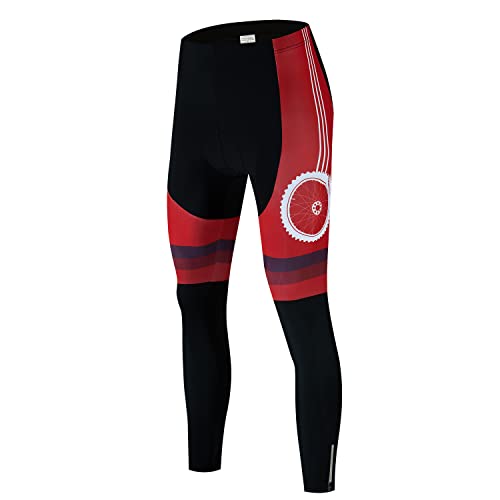 Mens Cycling Pants Padded Long Bicycle Compression Tights MTB Leggings Outdoor Cyclist Riding Bike Wear Red Size XL