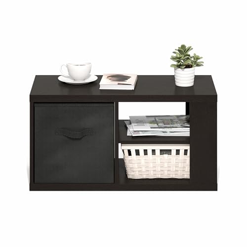 Image of Furinno Viola 3-Tier Modern Coffee Table, Printer Stand, Dark Oak | 1.2-inch Extra Thick Tabletop Center Table, Side Table, Open Shelf, 1x Storage Bin, for Living Room, Bedroom, Home Office