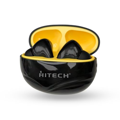 Image of HITECH Stellar True Wireless Stereo Earbuds, Bluetooth 5.4V, 4-5 Hours Music Play Time, Type-C Charging Case, Black & Yellow