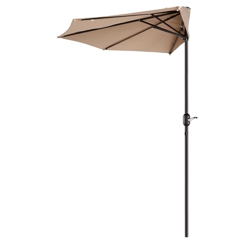 Image of Half Umbrella Outdoor Patio Shade - 9 ft Patio Umbrella with Easy Crank - Small Canopy for Balcony, Table, or Deck by Pure Garden (Beige)