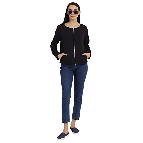 Women's Black Fleece Front Zip Fleece Jacket Sweatshirt