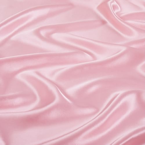 Pink Satin Fabric by The Yard, 55 Inch Wide, Shiny and Soft Charmeuse Satin Fabric for Sewing Wedding Bridal Dress Crafts, 1 Yard - 1