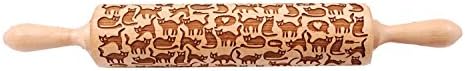 Cat Design Natural Wood Engraved Roll Pin- 3D Embossed Kitty Shape Wooden Roll Pin- Baking, Cookies, Clay, Kid’s Play Dough, Pastry, Fondant, Icing, Pie, Biscuits & Crusts -(Excellent Gift)