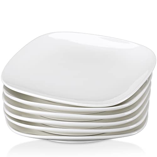 LOVECASA Dessert Plate Set of 6, Porcelain Dinnerware Set Tableware, 7.4inch Snack/Salad/Fruit/Side Plate. (18.8 * 2 cm), White